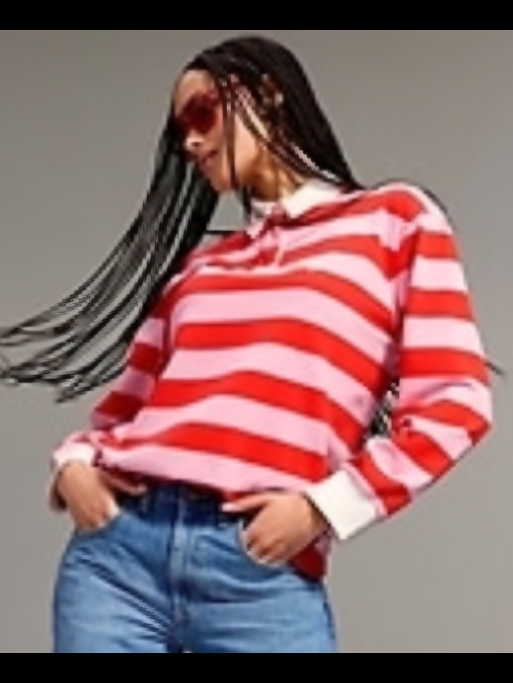 Christopher John Rogers × Old Navy Red and Pink Striped Polo Rugby XL,xxL